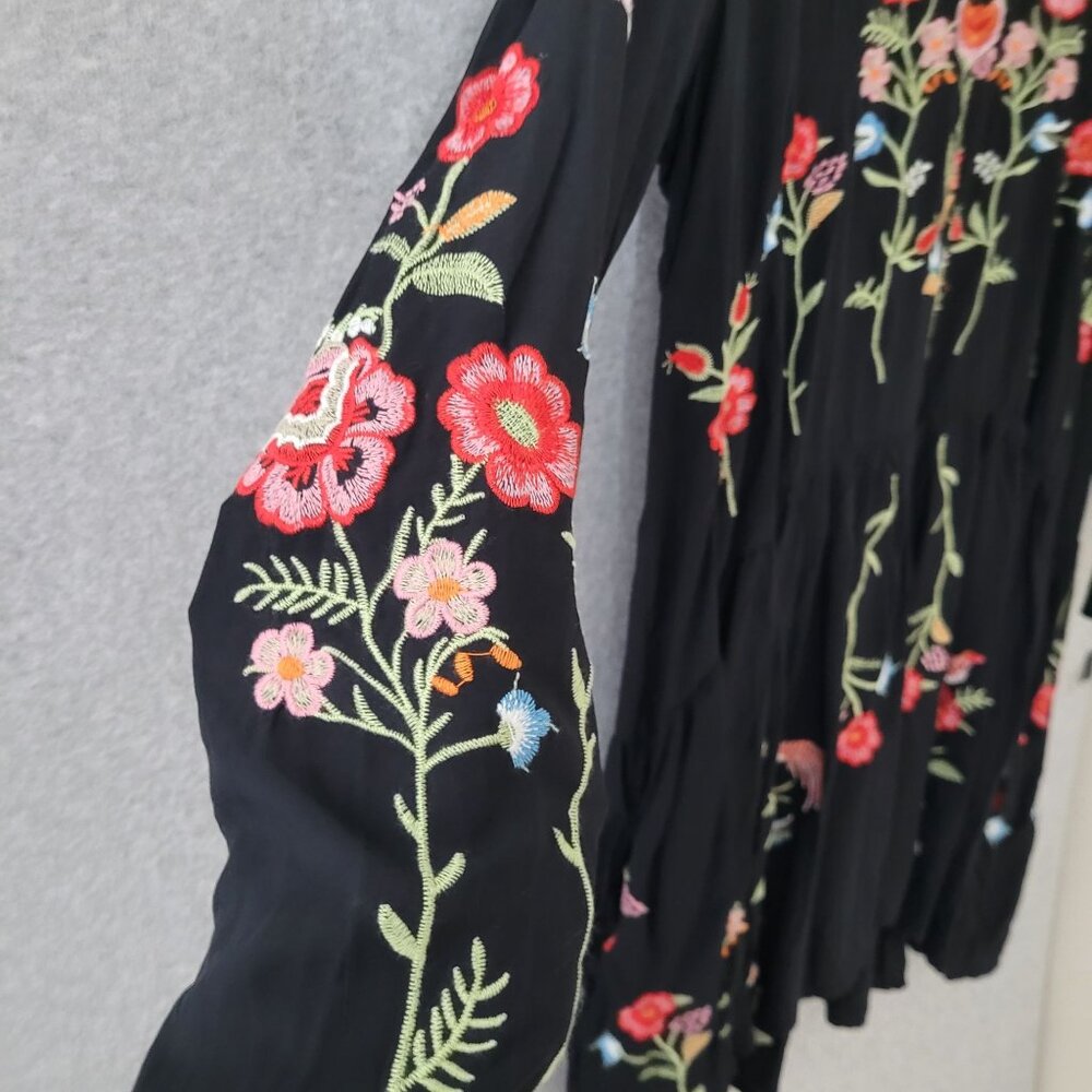 Zara Womens Midnight Garden Black Floral Embroidered Swing Dress Size M/L Boho - Picture 8 of 14